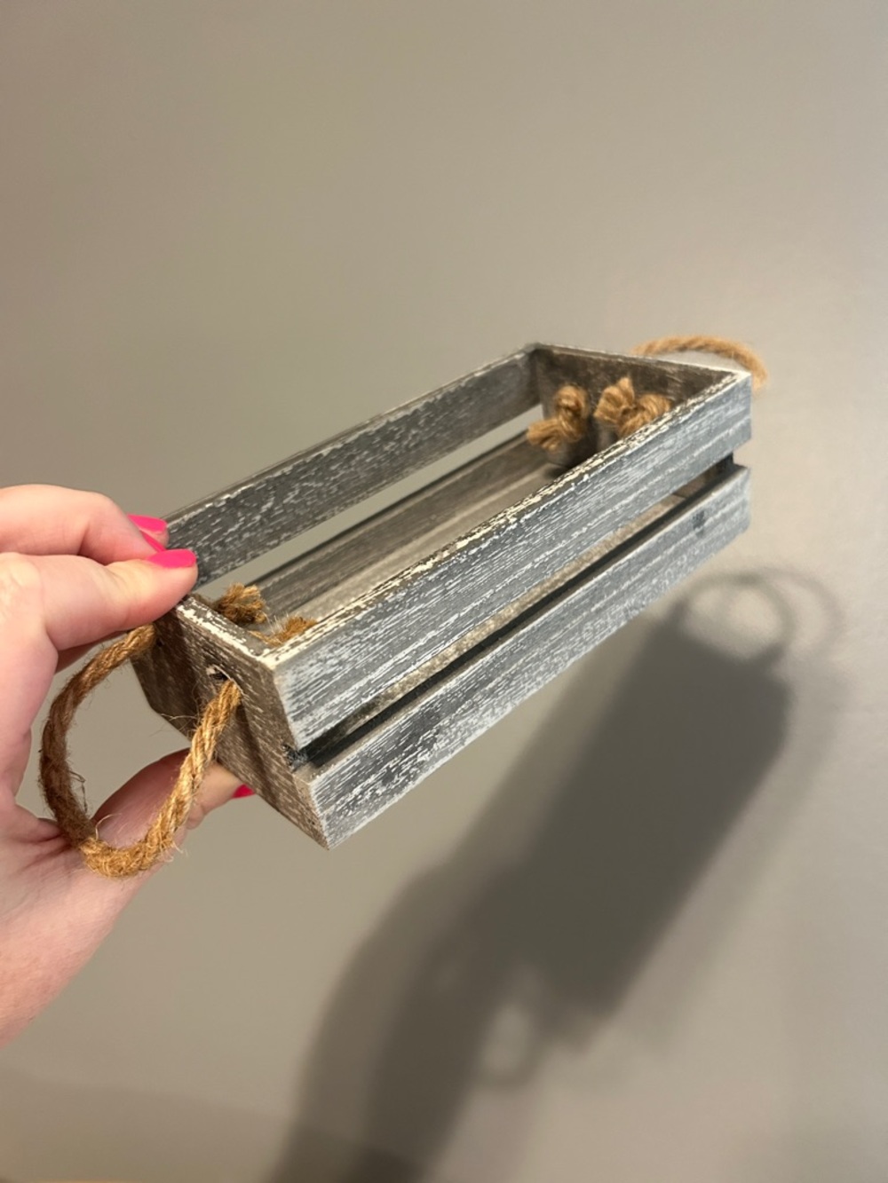 Rustic Gray Wood Tray with Rope Handles - Home Bath Accent 6.5x3x2